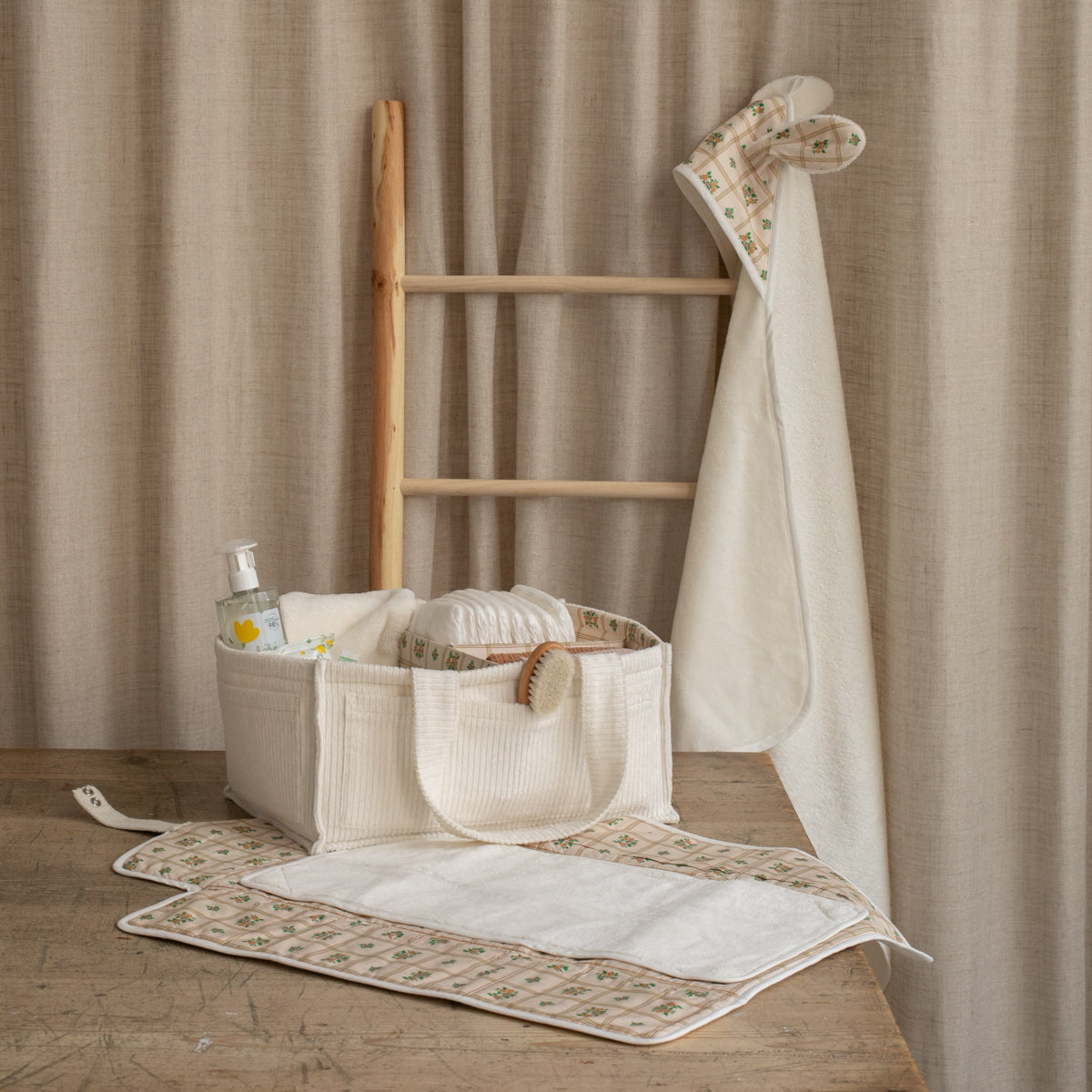 Sofia pattern baby bath and changing accessories