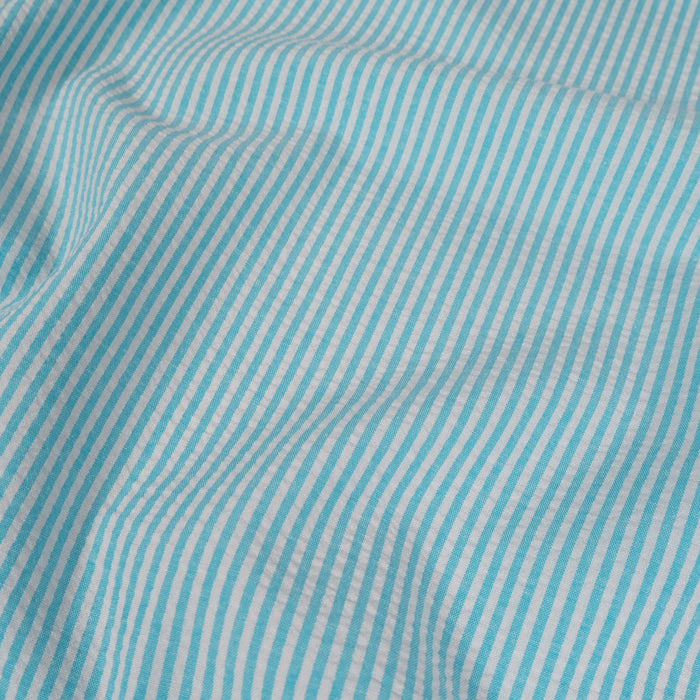 Tissu Seersucker rayé - Bleu vif et blanc