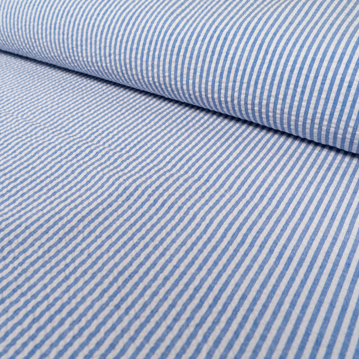 Seersucker Stoff gestreift Blau und Weiß - Main Image