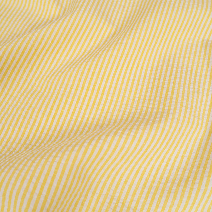 Tissu Seersucker rayé - Jaune citron et blanc