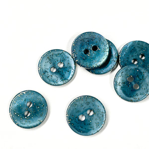 Boutons nacre vernie pailletée (à l'unité) - Bleu jean - 9mm, 12mm et 15mm