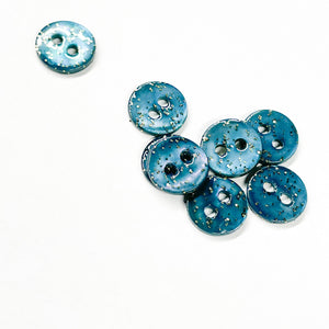 Boutons nacre vernie pailletée (à l'unité) - Bleu jean - 9mm, 12mm et 15mm