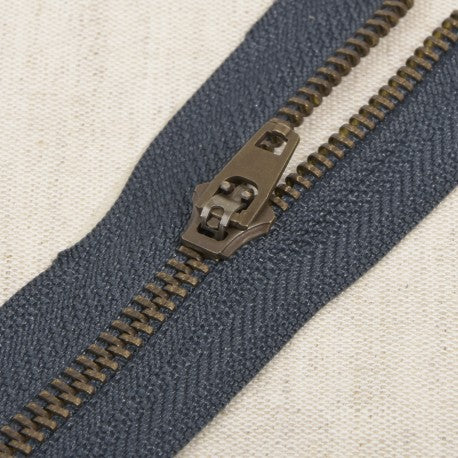 Fermeture à glissière métal - 15 cm - Non séparable - Marine et Laiton