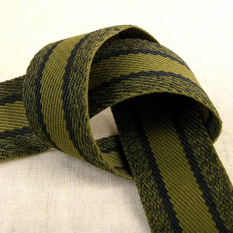 SANGLE chinée - 40 mm - Noir et vert kaki