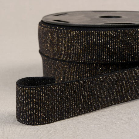 Élastique pailleté - 32 mm - Noir et doré