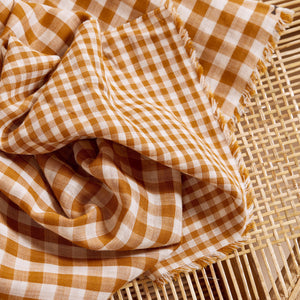 Coupon de Tissu Double gaze Vichy ©Atelier Brunette- Bi-face - Ochre