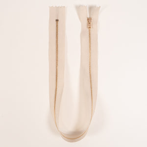 Fermeture à glissière métal fine - Simple curseur - Non séparable - Ecru - 40 cm